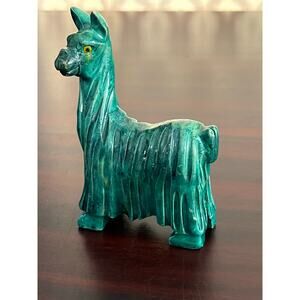 VTG Folk Art Pottery Llama Green Glaze Boho
